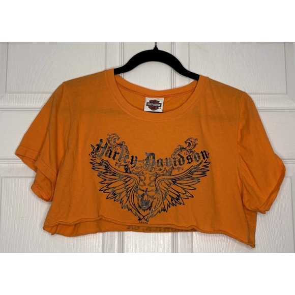 Harley-Davidson Womens 3X Cropped Orange Short Sleeve T-Shirt Biker Beach Summer - Picture 1 of 5